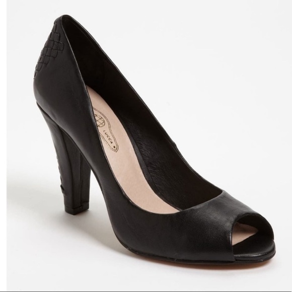 ELLIOTT LUCCA Black Andrea Peep-Toe Pump size 8.5 woven details black classic - Picture 2 of 12